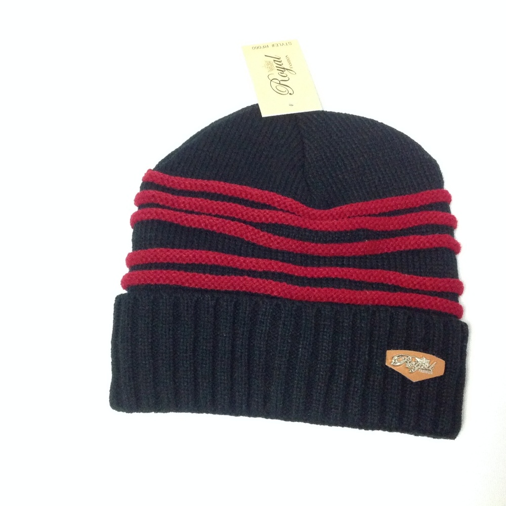 New Royal Fashion Adult Winter Hat Black Red OS